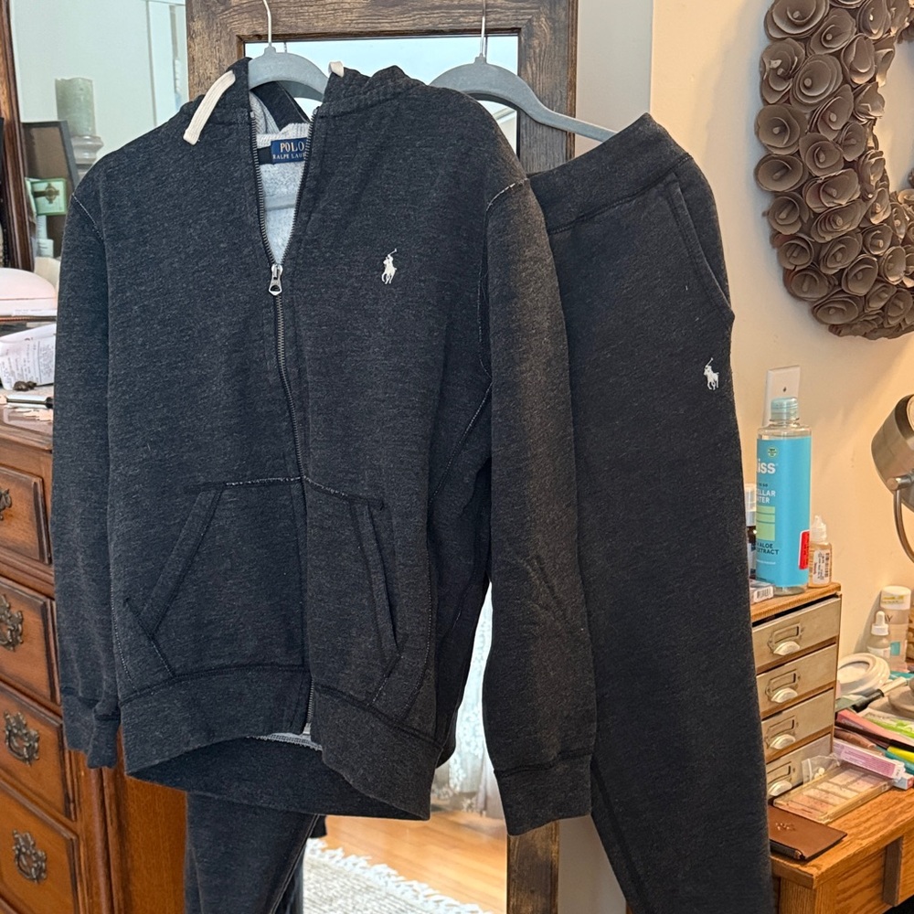 Polo by Ralph Lauren Mens Charcoal Sweatpants & Hoodie Set